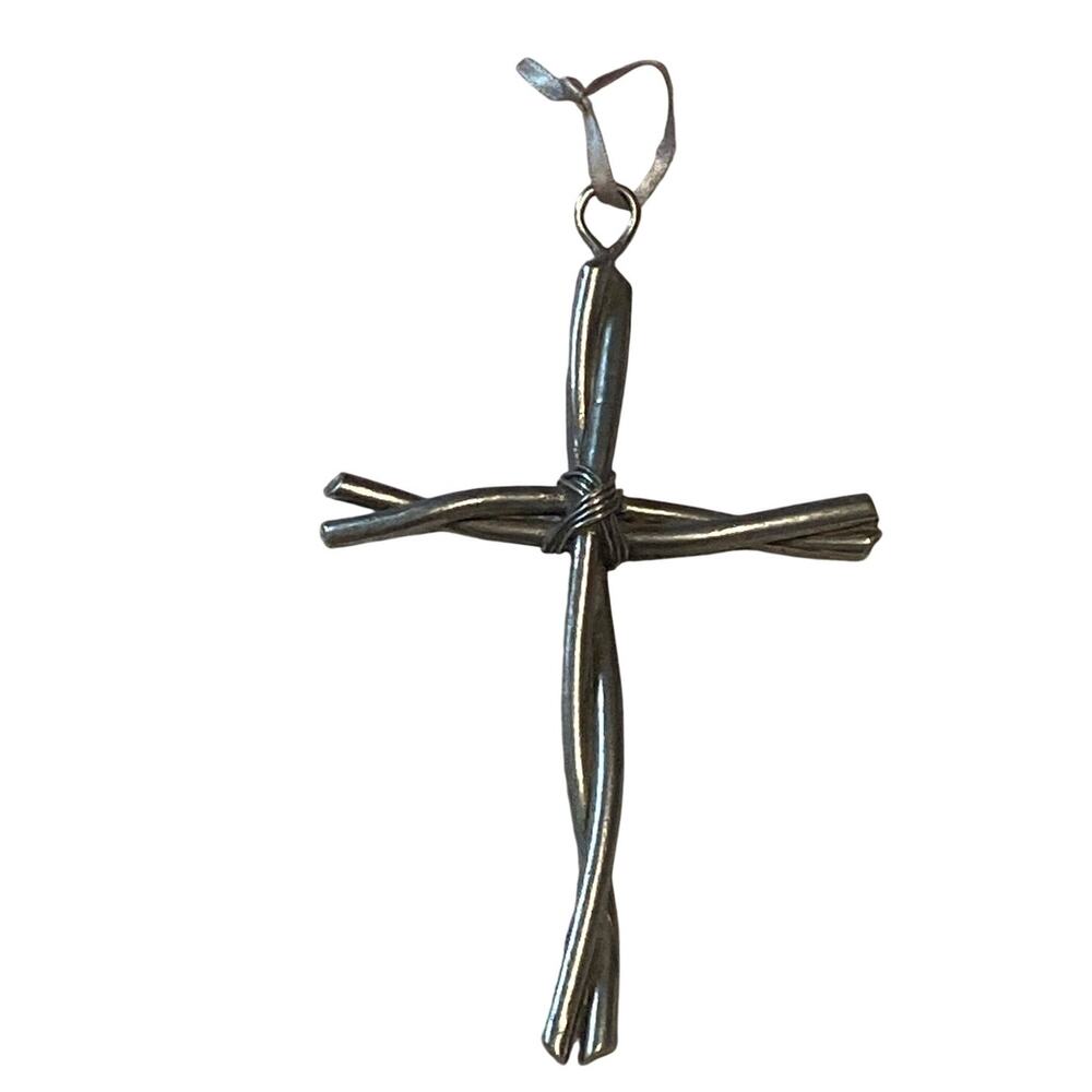 Gothic Silvertone Twisted Wire Wall Cross Metal Western Home Decor Alt